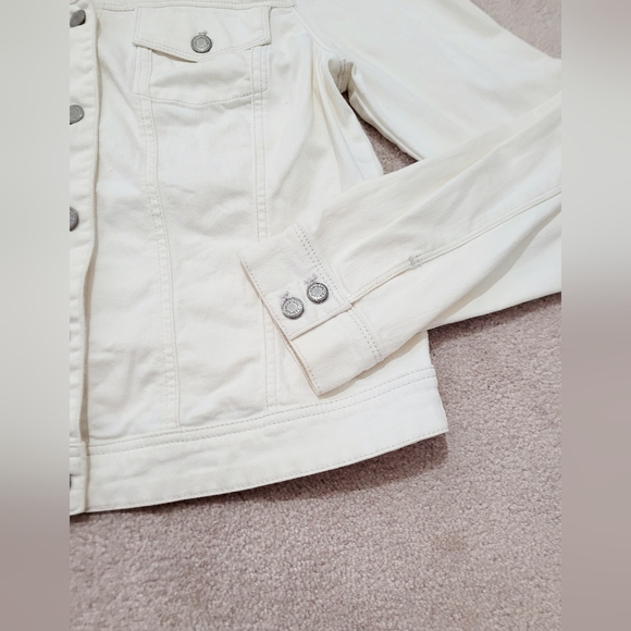 The Limited White Denim Trucker Jacket Women's Size Large Stretch Button Front - Picture 6 of 12